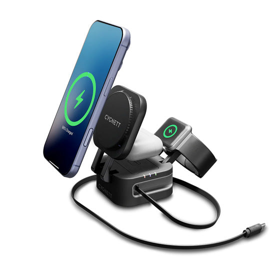 Chargeur sans fil pliable 3-en-1 MagStand avec câble rétractable Noir