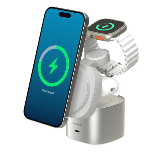 PowerPod support de charge rapide sans fil Qi2 4-en-1 Blanc