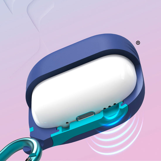 Coque Waterproof avec Mousqueton AirPods 4 Bleu