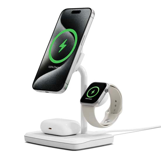 Chargeur sans fil magnétique Qi2 3-en-1 Blanc