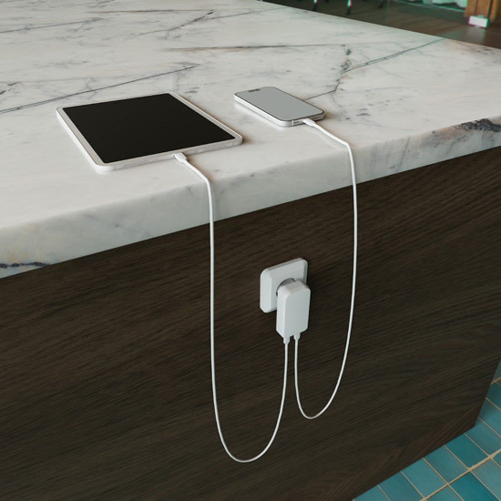 Chargeur mural SLIM GaN 65 W à deux ports USB‑C Blanc