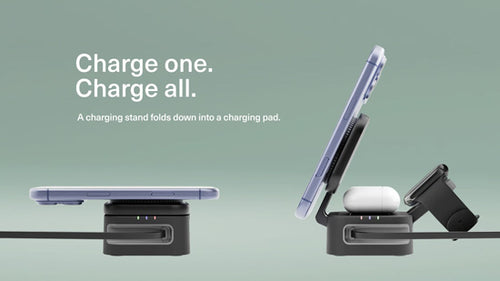Chargeur sans fil pliable 3-en-1 MagStand avec câble rétractable Noir