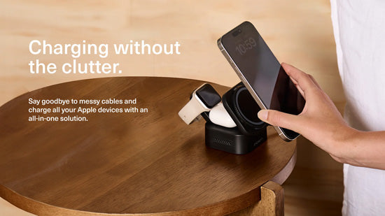 Chargeur sans fil pliable 3-en-1 MagStand avec câble rétractable Noir