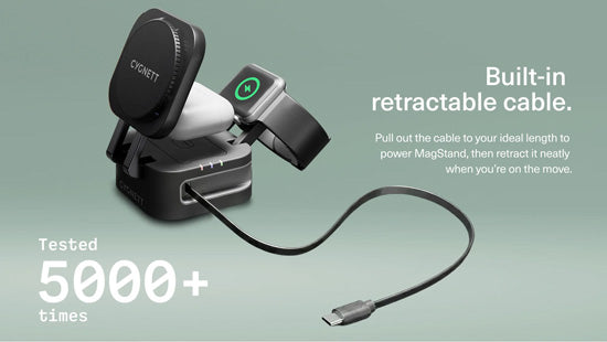 Chargeur sans fil pliable 3-en-1 MagStand avec câble rétractable Noir