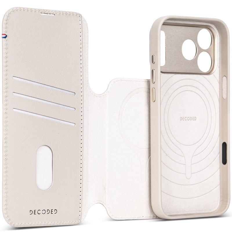 Folio detachable en cuir MagSafe iPhone 18 Pro / 17 Pro Taupe