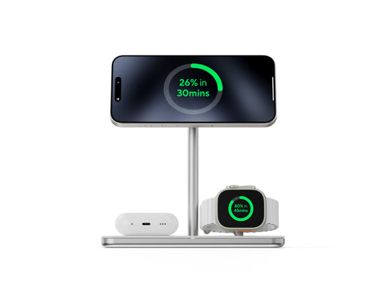 Support de charge sans fil 3-en-1 Qi2 Blanc