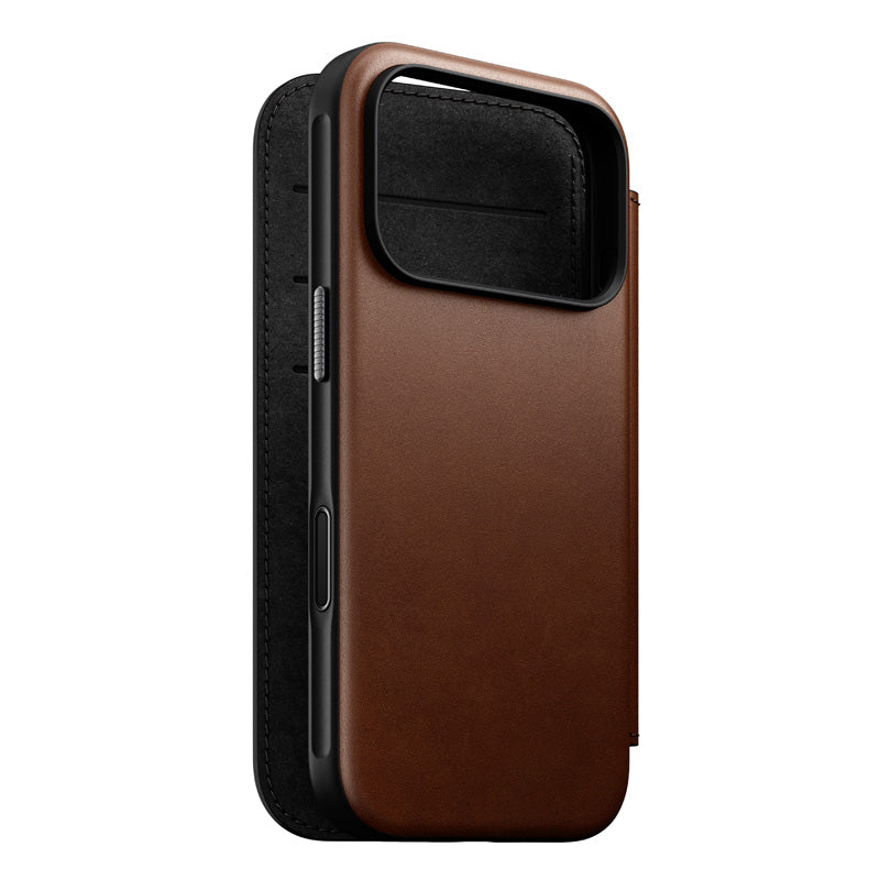 Folio Modern cuir iPhone 18 Pro Rustic Brown