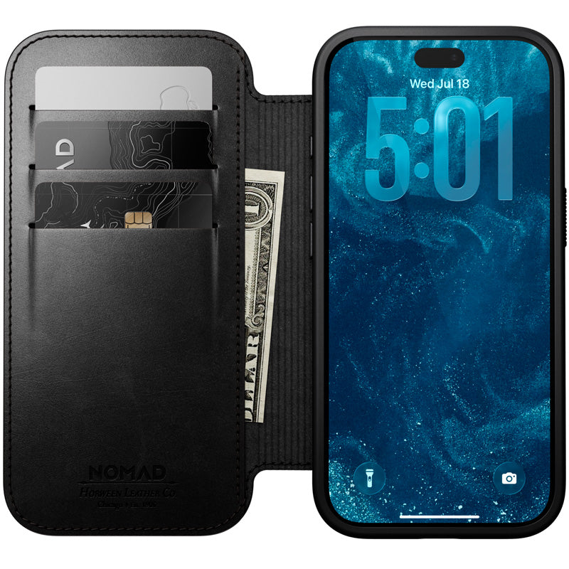 Folio Modern Cuir Horween iPhone 18 Pro / 17 Pro Noir