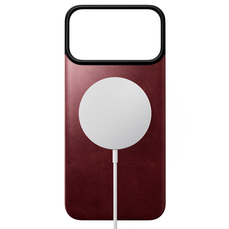 Coque arrière magnétique cuir Horween iPhone 18 Pro Max Burgundy