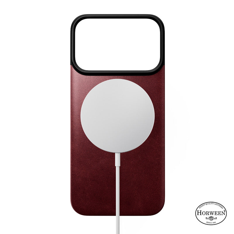 Coque arrière magnétique cuir Horween iPhone 18 Pro Burgundy