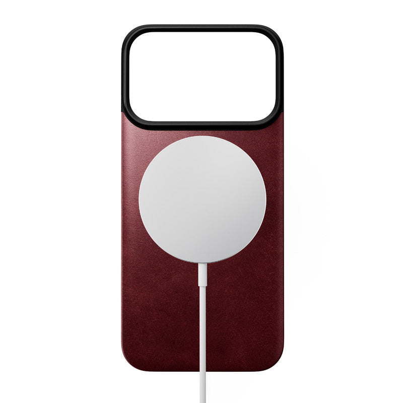 Coque arrière magnétique cuir Horween iPhone 18 Pro Burgundy