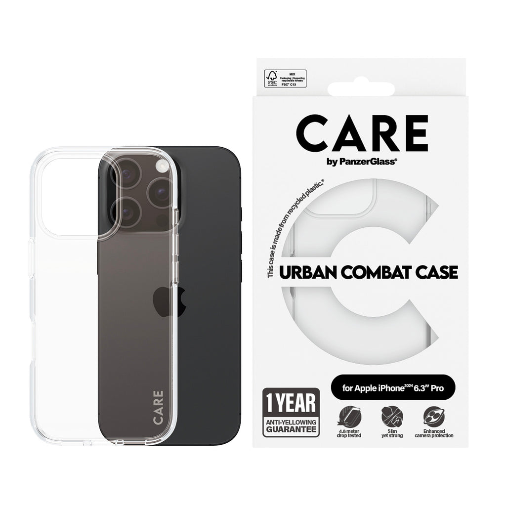 CARE by PanzerGlass® Coque Flagship Urban Combat iPhone 16 Pro Clear
