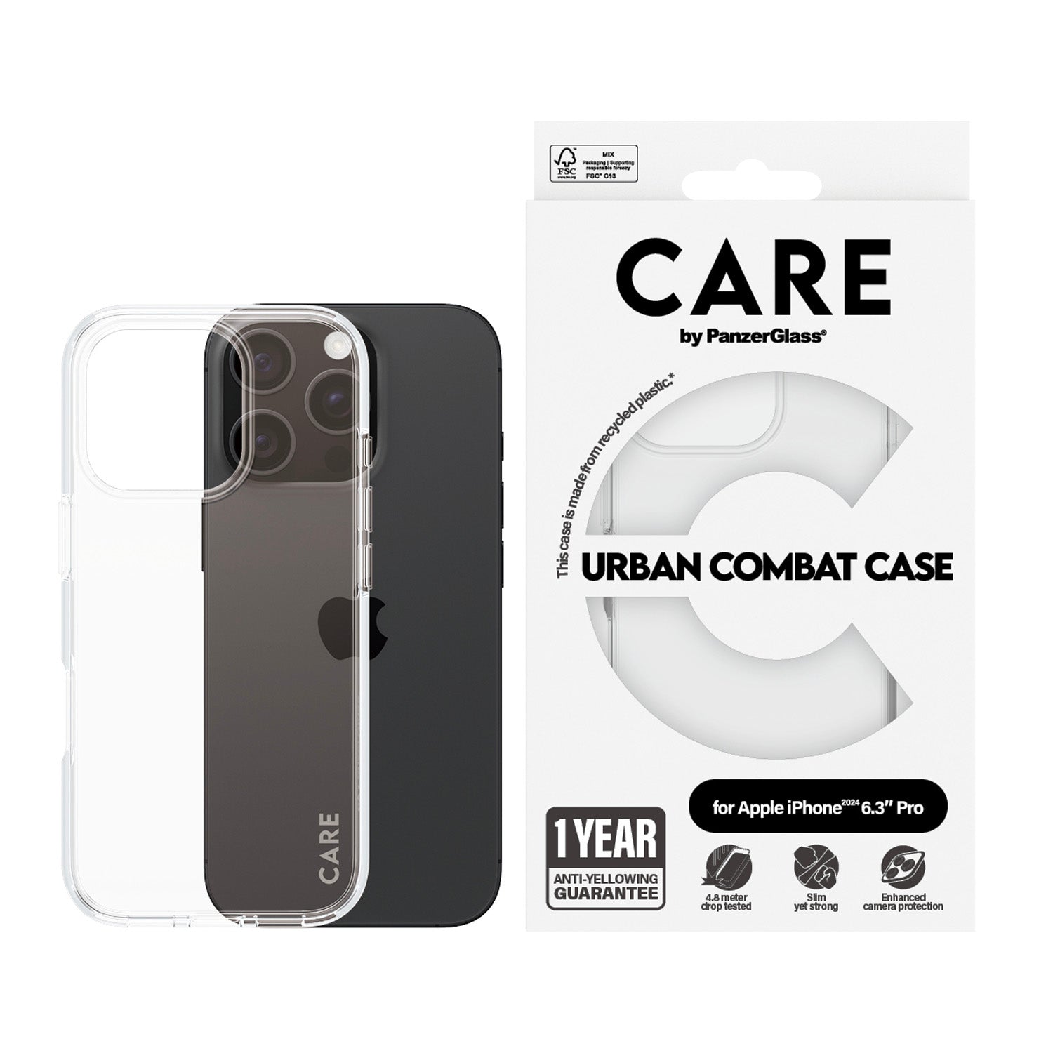 CARE by PanzerGlass® Coque Flagship Urban Combat iPhone 16 Pro Clear