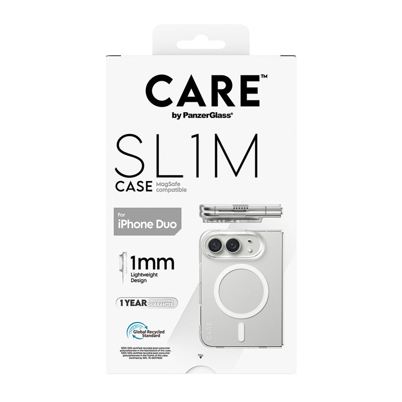 CARE by PanzerGlass® Coque SL1M MagSafe iPhone Duo Transparente
