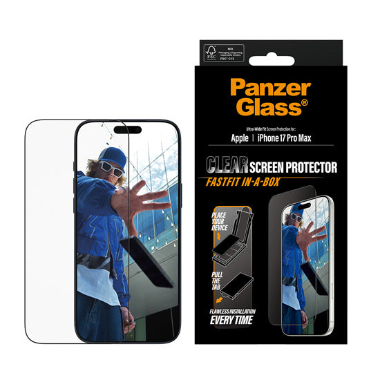 PanzerGlass® Protection d'écran Ultra-Wide Fit w. Fastfit in-a-box iPhone 17 Pro Max