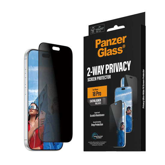 PanzerGlass® 2-Way Privacy Protection d'écran Ultra-Wide Fit w. EasyAligner iPhone 18 Pro