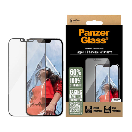 PanzerGlass® Protection d'écran Ultra-Wide Fit Aligner iPhone 16e /17e/14/13/13 Pro