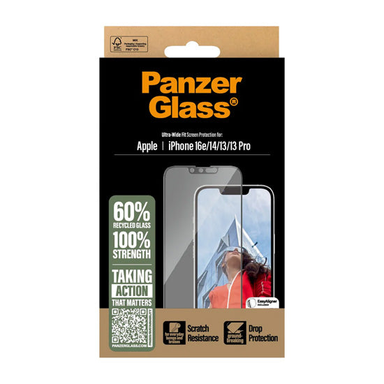 PanzerGlass® Protection d'écran Ultra-Wide Fit Aligner iPhone 16e /17e/14/13/13 Pro