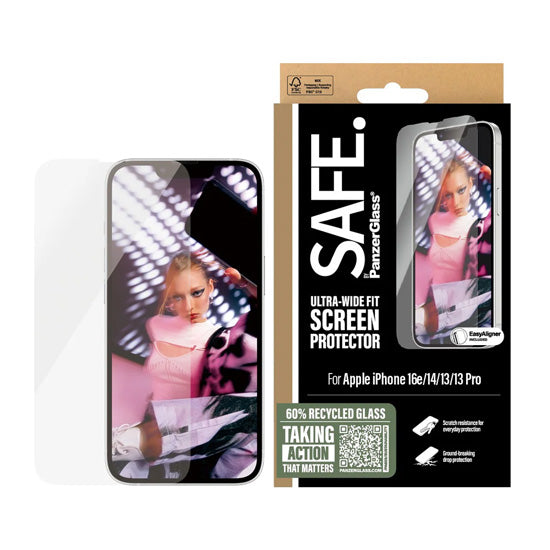 SAFE. by PanzerGlass® Protection d'écran Ultra-Wide Fit Aligner iPhone 16e /17e/14/13/13 Pro