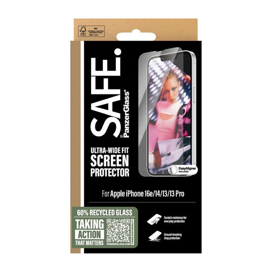 SAFE. by PanzerGlass® Protection d'écran Ultra-Wide Fit Aligner iPhone 16e /17e/14/13/13 Pro