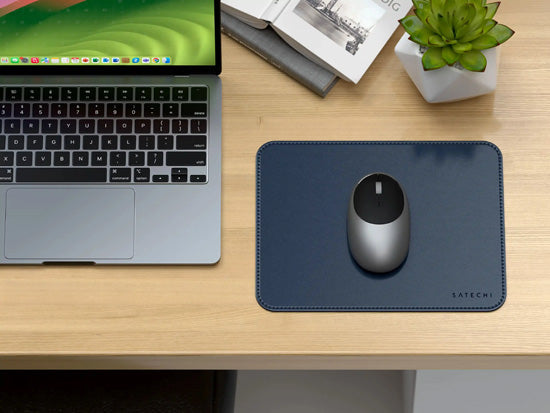 Tapis de souris Premium en cuir végan Bleu
