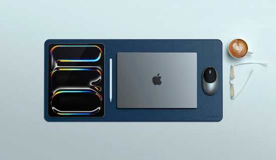 Tapis de bureau Premium en cuir végan Bleu
