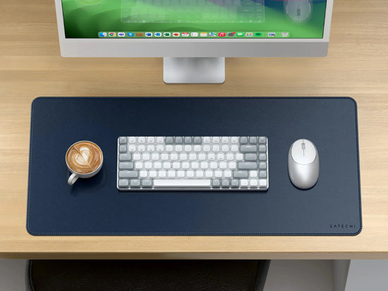 Tapis de bureau Premium en cuir végan Bleu