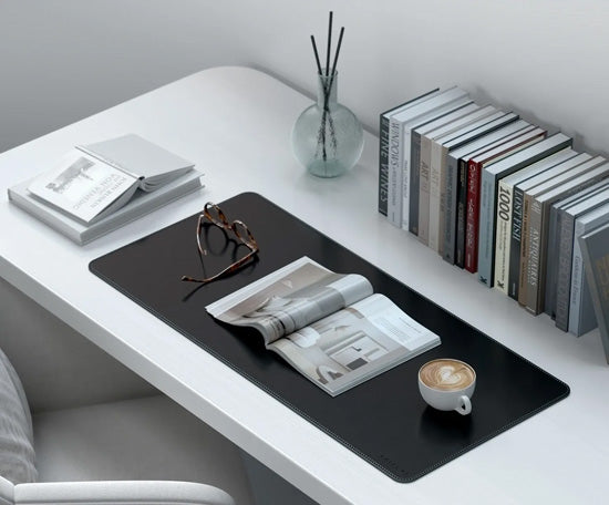 Tapis de bureau Premium en cuir végan Noir