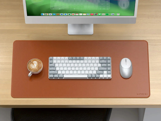 Tapis de bureau Premium en cuir végan Marron