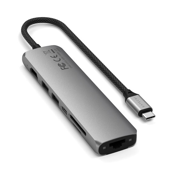 Adaptateur multiport USB-C Slim 7-en-1 avec Ethernet Space Gray