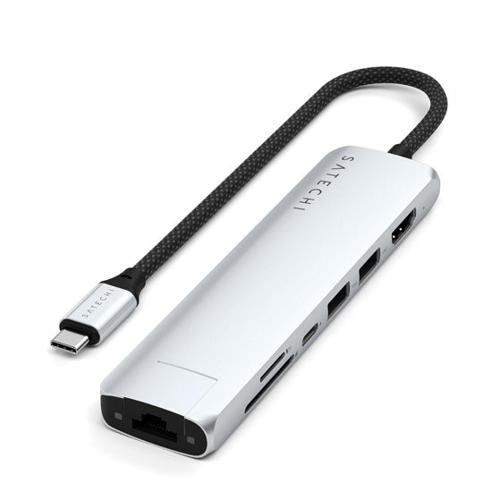 Adaptateur multiport USB-C Slim 7-en-1 avec Ethernet Silver