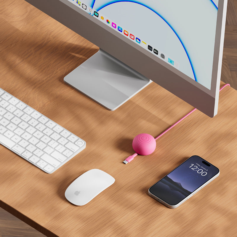 Câble CableStay USB-C (1,5 m) avec base lestée Fuchsia