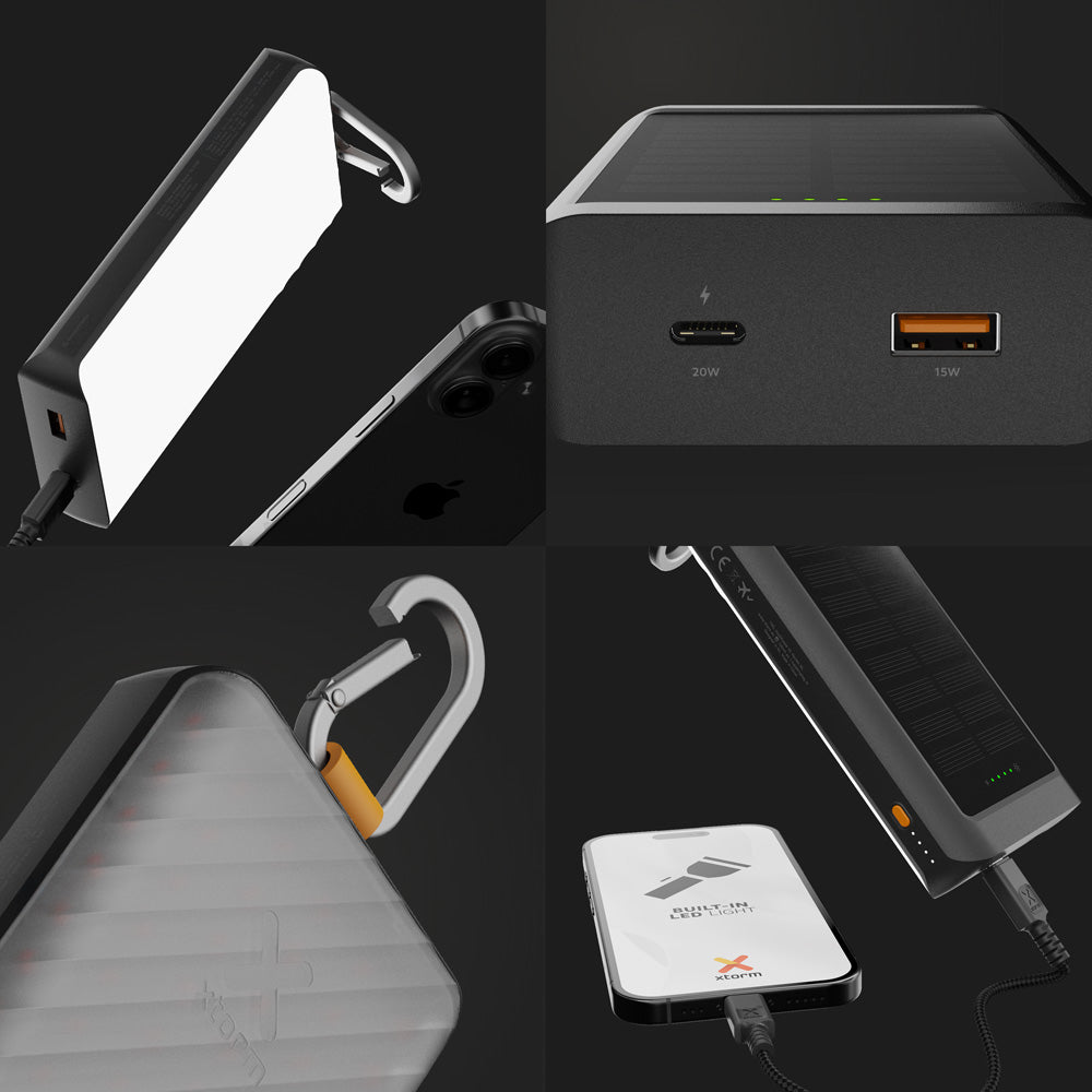 Batterie externe solaire Go2 20 W 10 000 mAh Charcoal Black
