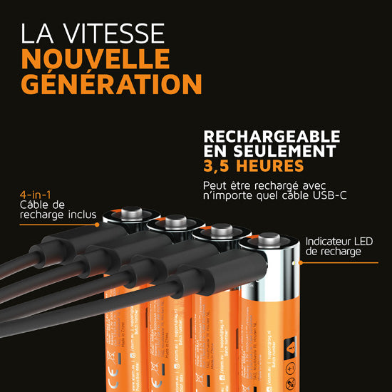 Piles AA NextGen rechargeables USB-C Pack de 4