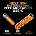 Piles AAA NextGen rechargeables USB-C Pack de 4