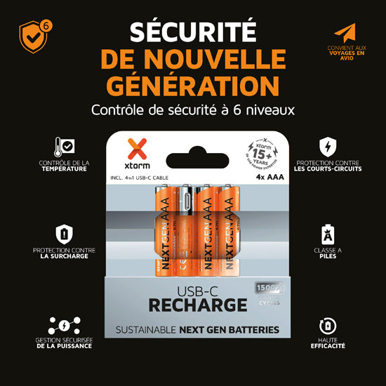 Piles AAA NextGen rechargeables USB-C Pack de 4